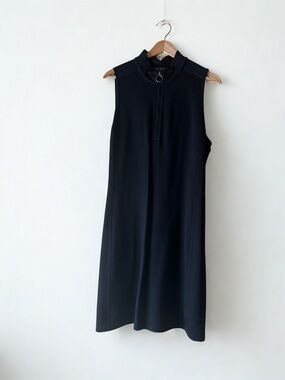 Lauren Ralph Lauren Black Sleeveless Mock-Neck Midi Dress with Ring Zip
